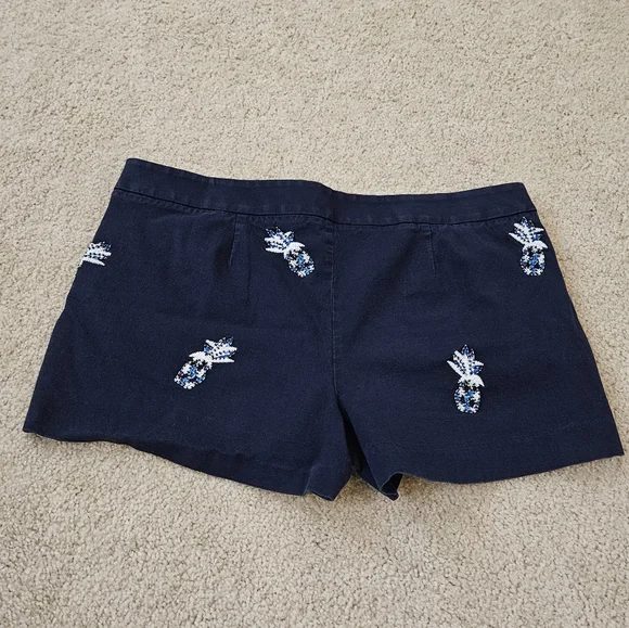 Loft Navy Pineapple Embroidered Beaded Women's Shorts Size 14 - Picture 10 of 12